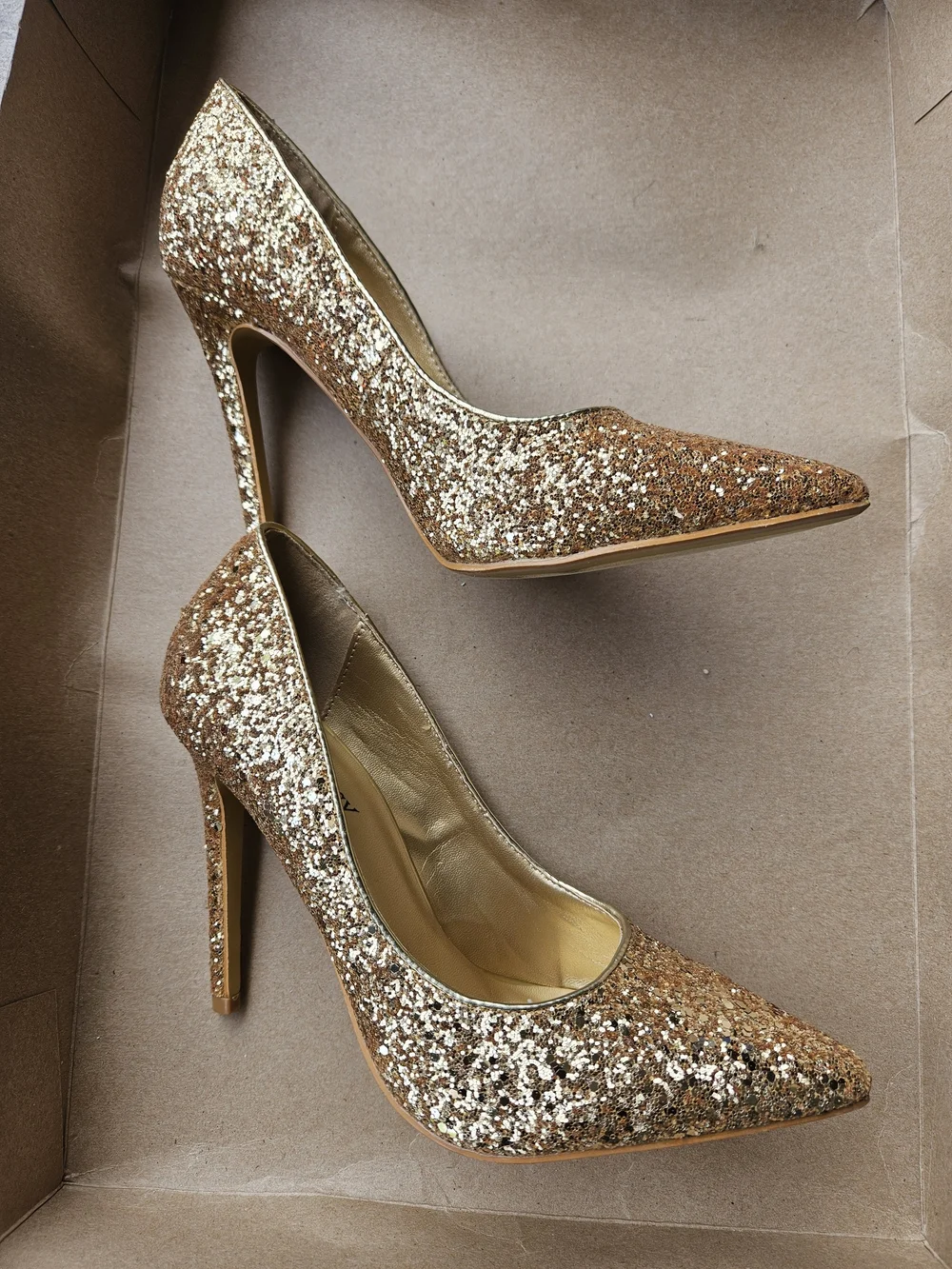 Delicacy Gold Glitter Platform Stiletto Heels - Women's - Picture 3 of 4